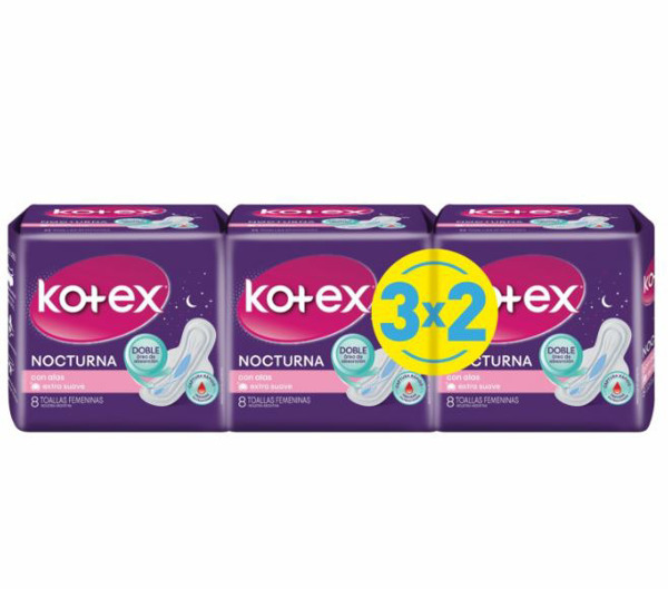 Imagen de KOTEX TOALLAS NOCTURNAS ALAS 3x2 24 uni.