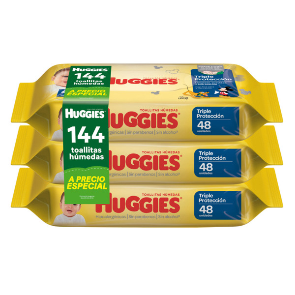 Imagen de HUGGIES TOALLITAS HUMEDAS TRIPLE PROTECCION PACK 3*48 [144 uni.]
