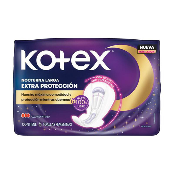 Imagen de KOTEX TOALLAS NOCTURNA LARGA EXTRA PROT ALAS [6 uni.]