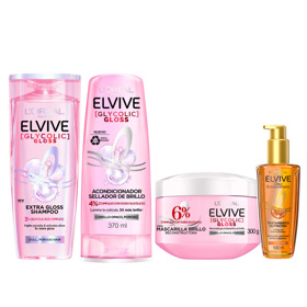 Imagen de PACK ELVIVE GLYCOLIC GLOSS SHAMPOO + ACONDICIONADOR + TRATAMIENTO + OLEO 370+370+300+100 ml