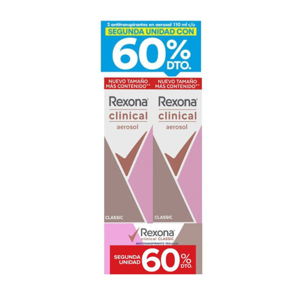 Imagen de REXONA AERO ANTITR. CLINICAL CLASSIC PACK FEMENINO 60% DTO. 150+150 ml